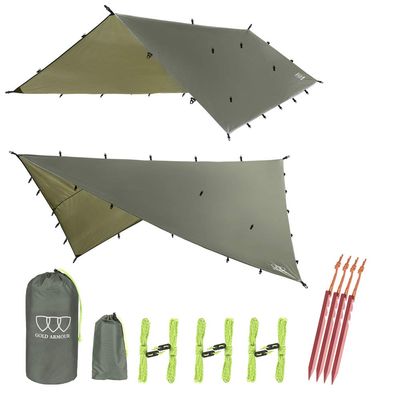 Gold Armour Rainfly Tarp Hammock, Premium 14.7ft/12ft/10ft/8ft Rain Fly Cover, Waterproof Ultralight Camping Shelter Canopy, Survival Equipment Gear Camping Tent Accessories (OD Green 10ft x 10ft)