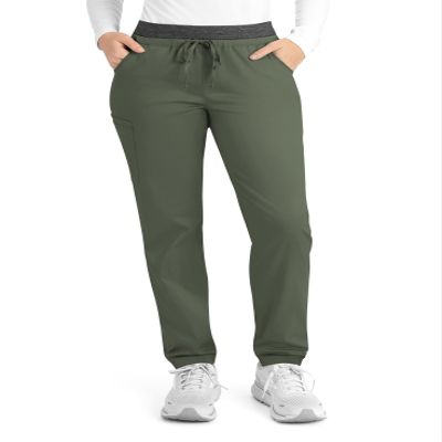 Maevn Matrix Full Heather Elastic Waistband Jogger Scrub Pant (Small Petite, Olive)