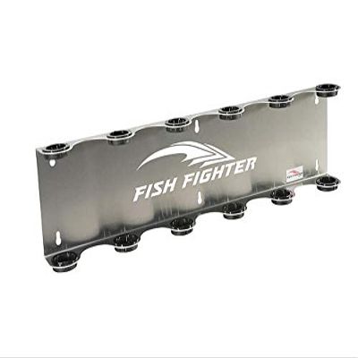 Fish Fighter 6 Fishing Rod Wall Mount, Silver Aluminum, Vertical Rod Holder, Garage Storage