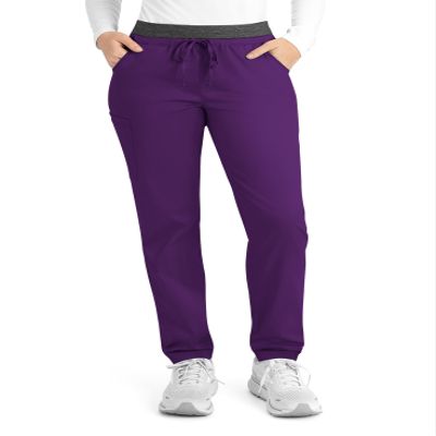 Maevn Matrix Full Heather Elastic Waistband Jogger Scrub Pant (X-Large Petite, Eggplant)