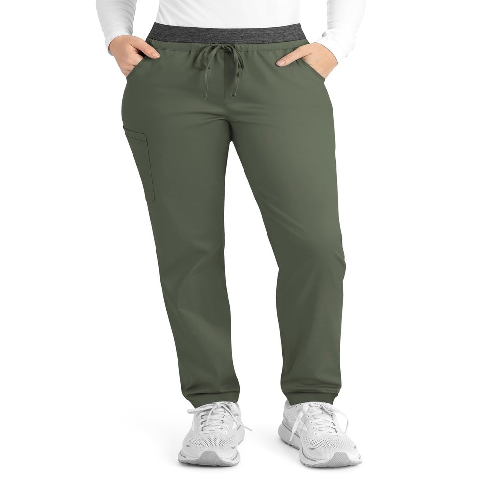 Maevn Matrix Full Heather Elastic Waistband Jogger Scrub Pant (X-Small Petite, Olive)