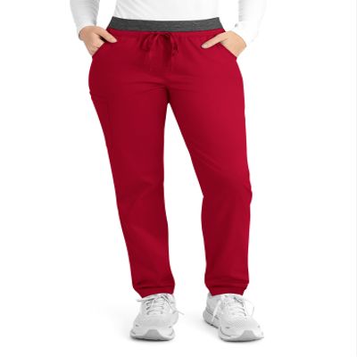 Maevn Matrix Full Heather Elastic Waistband Jogger Scrub Pant (X-Small Petite, Red)