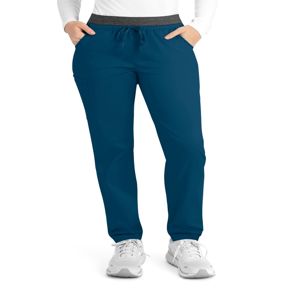Maevn Matrix Full Heather Elastic Waistband Jogger Scrub Pant (Small Petite, Caribbean Blue)