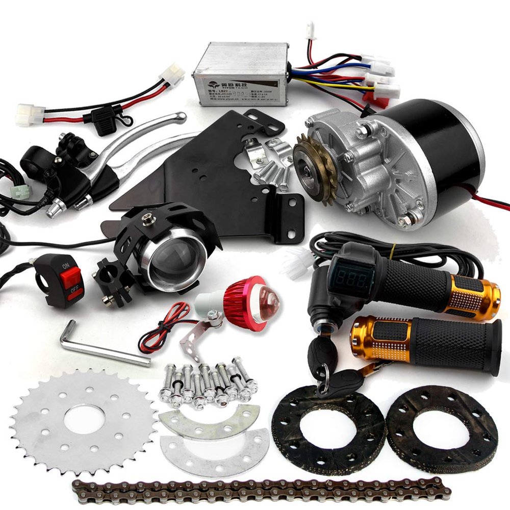 L-faster 250W Brush Bike Motor Rear Wheel Spokes Gear Sprocket Left Side Chain Drive Model Cheap Solution for DIY Bicycle (24V)