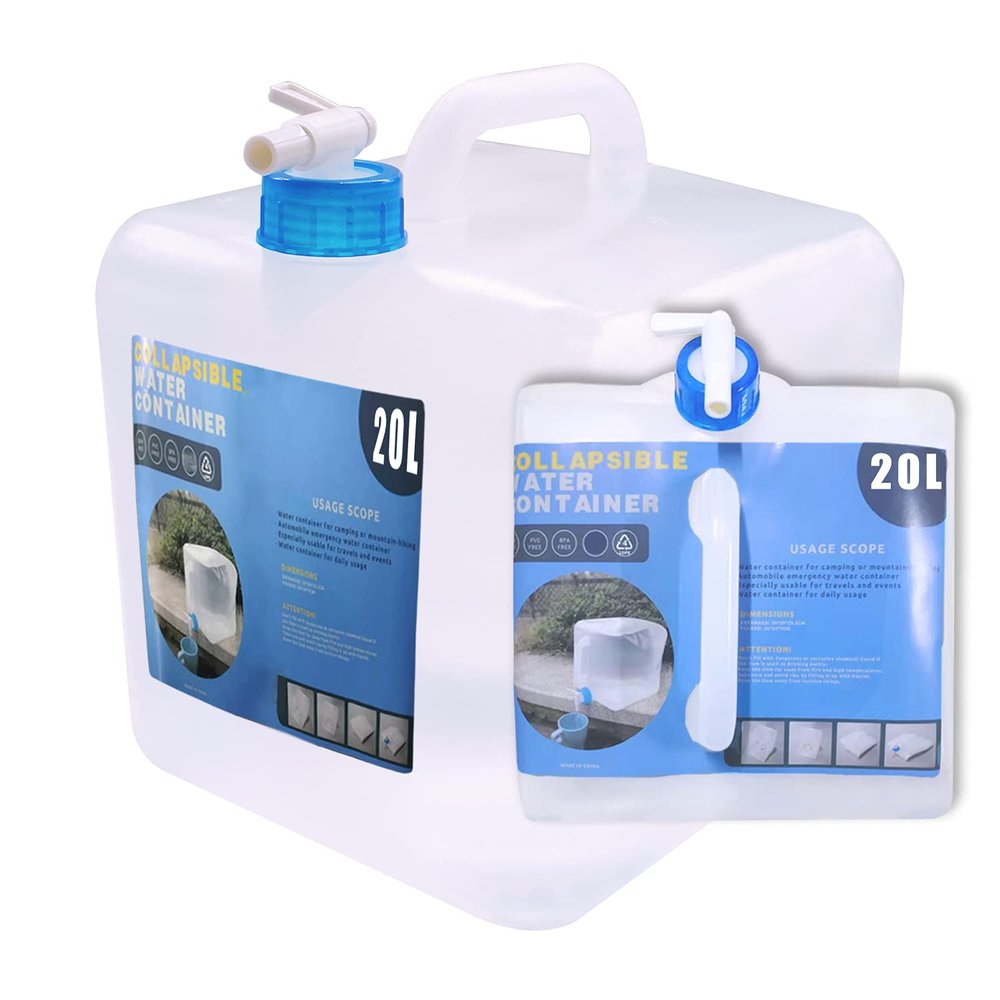 Collapsible Water Container with Spigot, Camping Water Storage Carrier Jug BPA-Free for Outdoors Hiking Backpack & Survival Kit, Foldable Portable Canteen 1.3/2.6/3.9/5.3 Gallon (5.3 Gallon, 1-Pack)