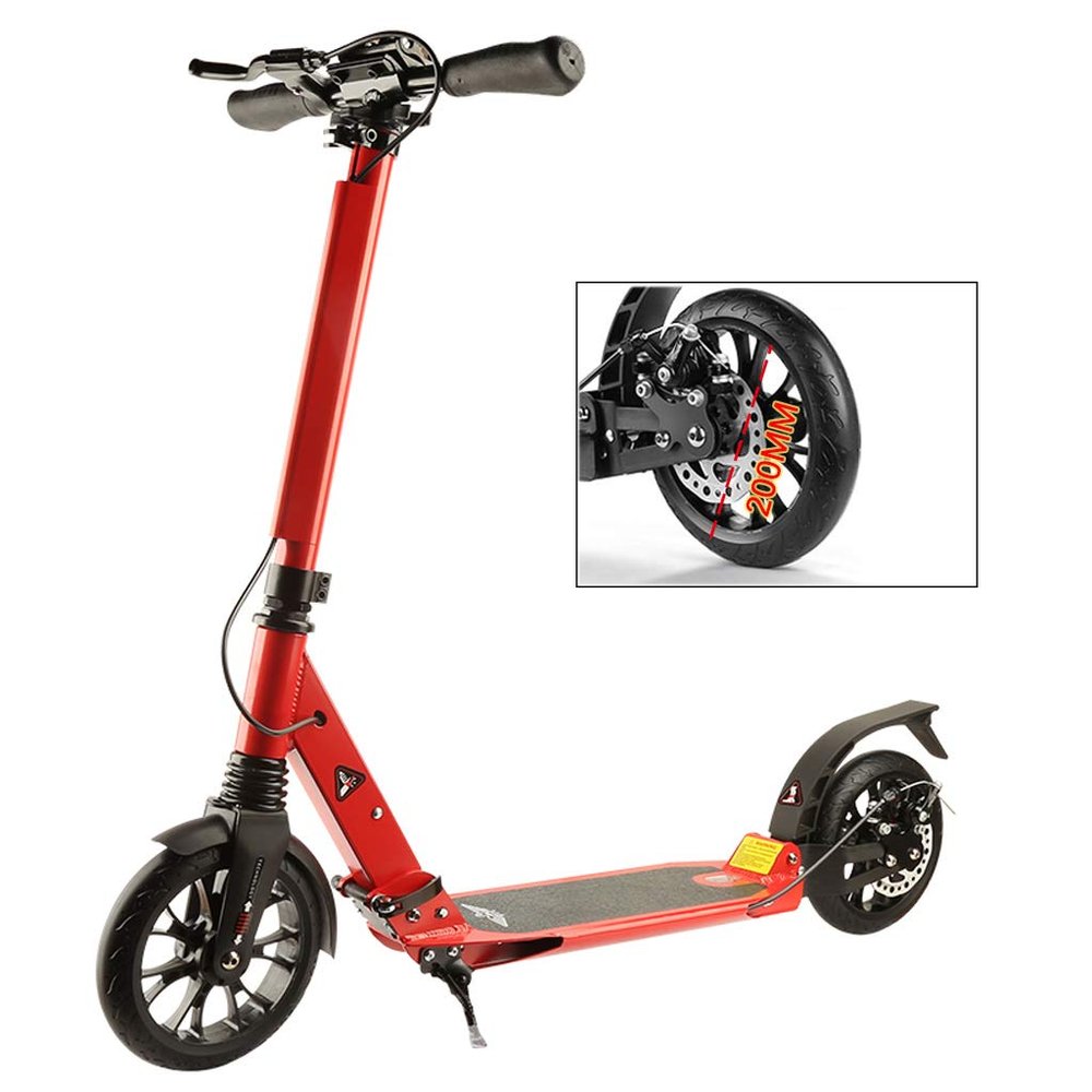WRRAC-Trampolines Freestyle Sports Kick Scooter with Disc Brake Hand Brake Height-Adjustable Dual Suspension System Large 200mm Wheels Lightweight Alloy Deck for Youth and Adult