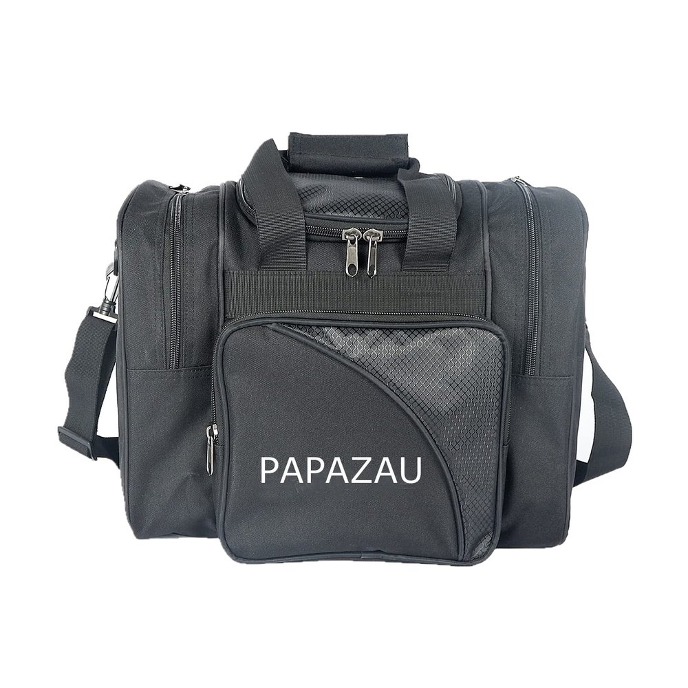 PAPAZAU Bowling Bag for Single Ball - Single Ball Tote Bag with Padded Ball Holder - Fits a Single Pair of Bowling Shoes Up to Mens Size 14 (Black)