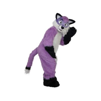 Purple Woolly fox dog Wolf Mascot Costume Longhair Fursuit Cartoon Fancy Dress