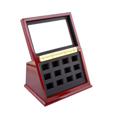 JunningGor Sports Championship Rings Wooden Display case Shadow Box Without Rings (12 Slots)
