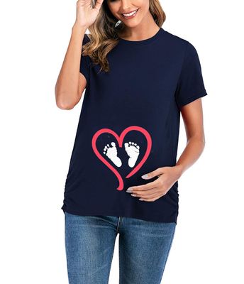 G-Amber Women Maternity Short Sleeves T Shirts Funny Graphic Side Ruching Tee Cute Tops for Pregnancy