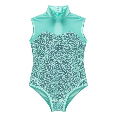 iiniim Big Girls' One-Piece Mesh Splice Ballet Dance Leotard Sleeveless Tank Tops Gymnastic Dance wear Costume Mint_Green 14