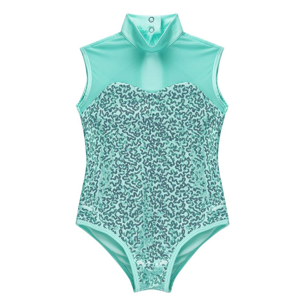 iiniim Big Girls' One-Piece Mesh Splice Ballet Dance Leotard Sleeveless Tank Tops Gymnastic Dance wear Costume Mint_Green 14