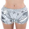 Kangqifen Women's Summer Shiny Drawstring Elastic Waist Shorts with Pockets(L,Silver) view 1