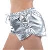 Kangqifen Women's Summer Shiny Drawstring Elastic Waist Shorts with Pockets(L,Silver) view 3
