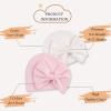 Bamery Newborn Baby Girl Hat Cotton Baby Bow Beanie Preemie Hats Spring Infant Hats for Girls 0-12 Months (White+Pink, 0-6 Months) view 2