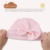 Bamery Newborn Baby Girl Hat Cotton Baby Bow Beanie Preemie Hats Spring Infant Hats for Girls 0-12 Months (White+Pink, 0-6 Months) view 3