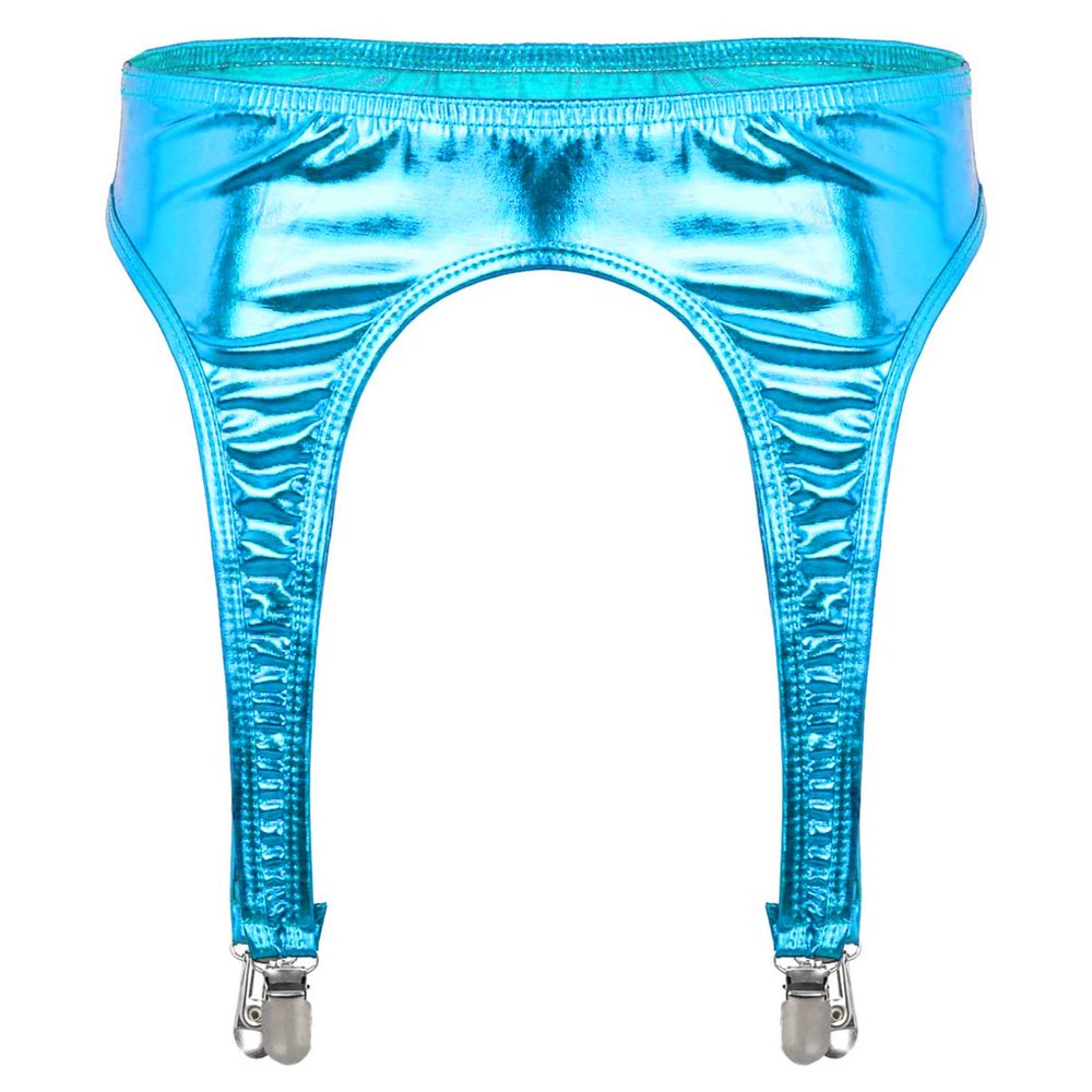 Agoky Womens Shiny Metallic Garter Belt Underwear 4 Straps Metal Clip for Thigh High Stocking Light Blue One Size