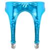Agoky Womens Shiny Metallic Garter Belt Underwear 4 Straps Metal Clip for Thigh High Stocking Light Blue One Size view 2