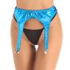 Agoky Womens Shiny Metallic Garter Belt Underwear 4 Straps Metal Clip for Thigh High Stocking Light Blue One Size view 4