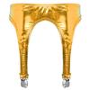 Agoky Womens Shiny Metallic Garter Belt Underwear 4 Straps Metal Clip for Thigh High Stocking Gold One Size view 2