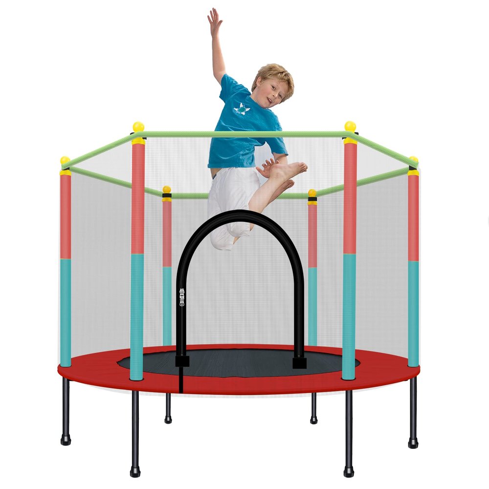 TOYMATE Kids Trampoline with Safety Enclosure Net - 5FT Trampoline for Toddlers Indoor and Outdoor - Parent-Child Interactive Game Fitness Trampoline Toy Gift for Boys and Girls Age 1-8