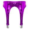 Agoky Womens Shiny Metallic Garter Belt Underwear 4 Straps Metal Clip for Thigh High Stocking Purple One Size view 2