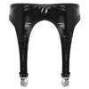 Agoky Womens Shiny Metallic Garter Belt Underwear 4 Straps Metal Clip for Thigh High Stocking Black One Size view 2