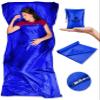 The Friendly Swede Sleeping Bag Liner Ultralight - Thin Travel Sheets for Hotel w Full Length Zipper - Silky Feel Camping Sheets & Adult Sleep Sack for Backpacking - Travel Bag - Blue (Zipper) view 1