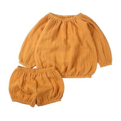 Baby Girls Boys Long Sleeve Tops Shirts +Shorts 2Pcs Outfit Summer Infant Cotton Linen Clothes Sets Yellow