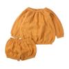Baby Girls Boys Long Sleeve Tops Shirts +Shorts 2Pcs Outfit Summer Infant Cotton Linen Clothes Sets Yellow view 1