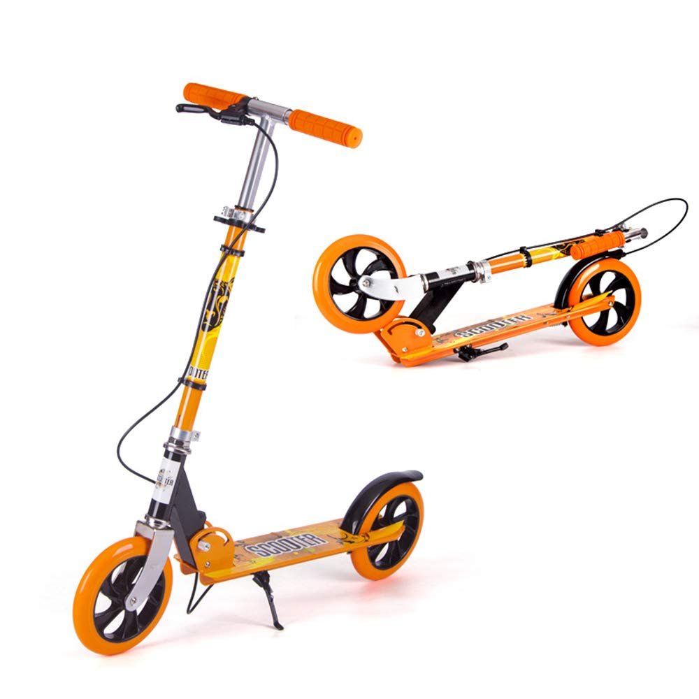WRRAC-Trampolines Adult Teens Kick Scooter Foldable Height Adjustable Aluminum Ride On Tool for 14+ with Rear Wheel & Brake, Shock Mitigation System Freestyle Stunt Scooter