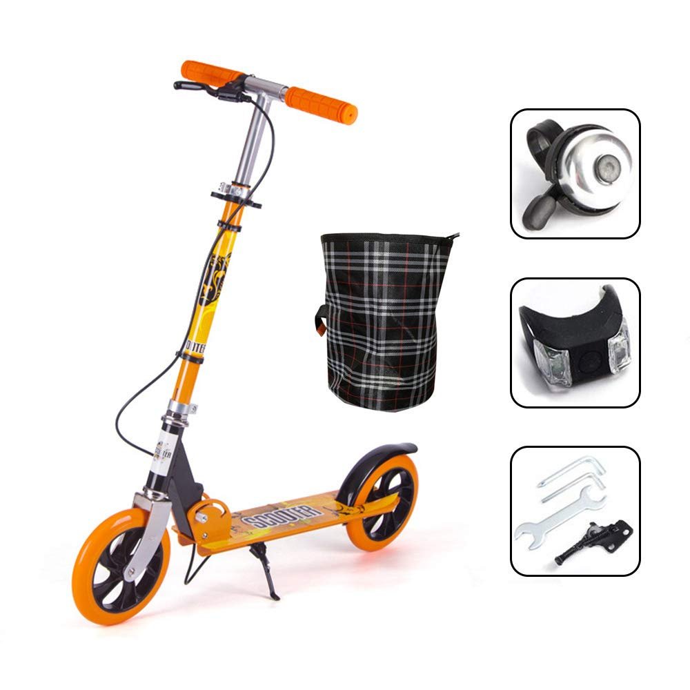 WRRAC-Trampolines Adjustable Kick Scooter for Adults Teens, 2 Big Wheels with Aluminum Alloy Commuter Scooter for Kids 8 Years and up, Foldable Scooter with Dual Suspension/Rear Fender Brake
