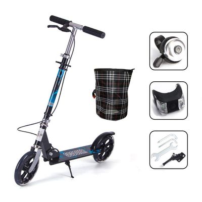 WRRAC-Trampolines Adult City Push Kick Scooter with Large 200MM Wheels, Dual Front Rear Spring Comfort Suspension, Folding Frame Carry Strap - Easy to Carry Light Weight