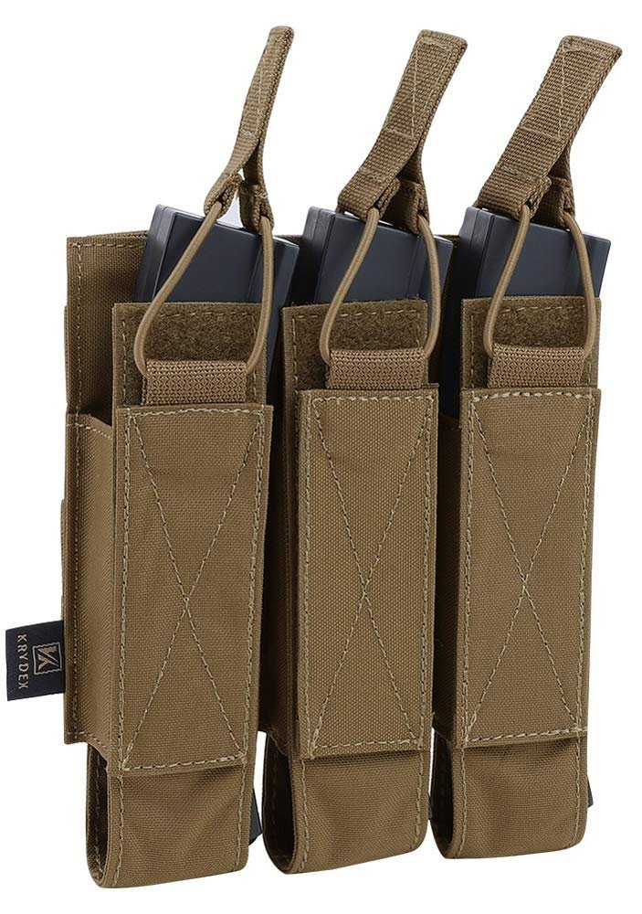 KRYDEX Open Top Triple MP7 MP5 MP9 Magazine Pouches with Molle (Coyote Brown)