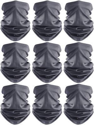 Geyoga 9 Pack Neck Gaiter Bandana Face Mask Summer UV Protection Cooling Breathable Face Mask Neck Scarf Balaclava for Men Women (Dark Grey)