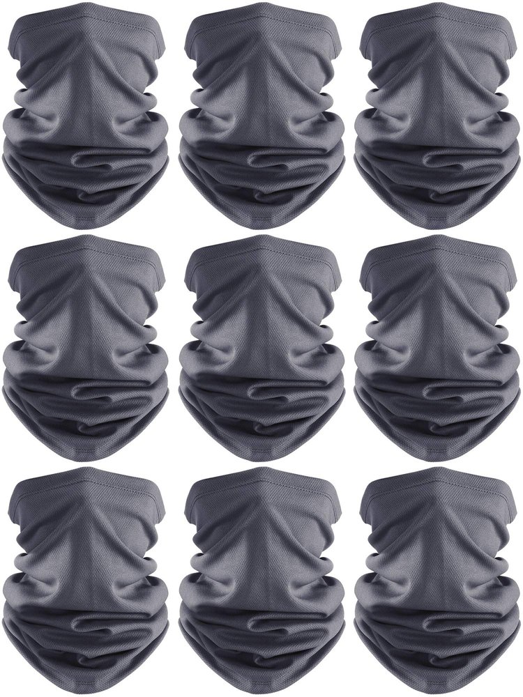 Geyoga 9 Pack Neck Gaiter Bandana Face Mask Summer UV Protection Cooling Breathable Face Mask Neck Scarf Balaclava for Men Women (Dark Grey)