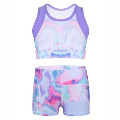Alvivi Kids Girls Two Piece Snowflake Dancewear Gymnastics Sports Dance Outfit Tank Top with Shorts Set Colorful 12-14 Years