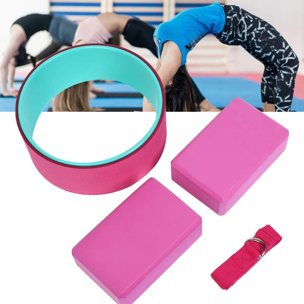 4pcs Yoga Stretch Set (1 Yoga Wheel+2 Yoga Block+1 Yoga Stretch Belt) Open Back Shoulder Pilates Circle Pain Stretching Shaping Body Fitness Set