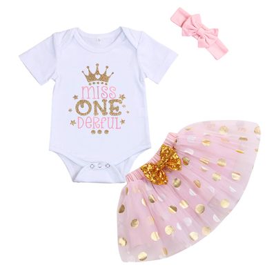 Viworld Baby Girl 1st Birthday Cake Smash Toddler Girl Miss Onederful Romper Tutu Skirt with Headband Clothes Set