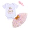 Viworld Baby Girl 1st Birthday Cake Smash Toddler Girl Miss Onederful Romper Tutu Skirt with Headband Clothes Set view 1