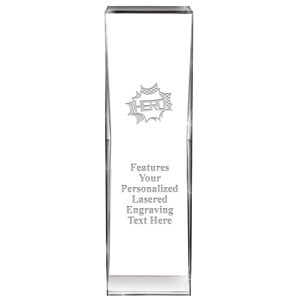 8" Impact Hero Crystal Award, Custom Engraved Hero Trophy, Engraving Included, Prime