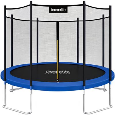SereneLife 12FT Trampoline Outdoor  Heavy-Duty Backyard Trampoline for Kids and Adults with Wide Jumping Surface, Stable L-Shaped Legs, Safety Net, ASTM Approved, Supports 264 lbs., 144 x 106 IN