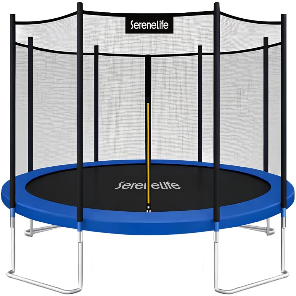 SereneLife 12FT Trampoline Outdoor Heavy-Duty Backyard Trampoline for Kids and Adults with Wide Jumping Surface, Stable L-Shaped Legs, Safety Net, ASTM Approved, Supports 264 lbs., 144 x 106 IN