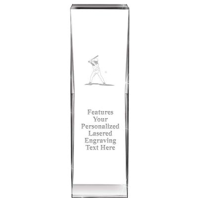 8" Impact Baseball Batter Crystal Award, Custom Engraved Baseball Batter Trophy, Engraving Included, Prime