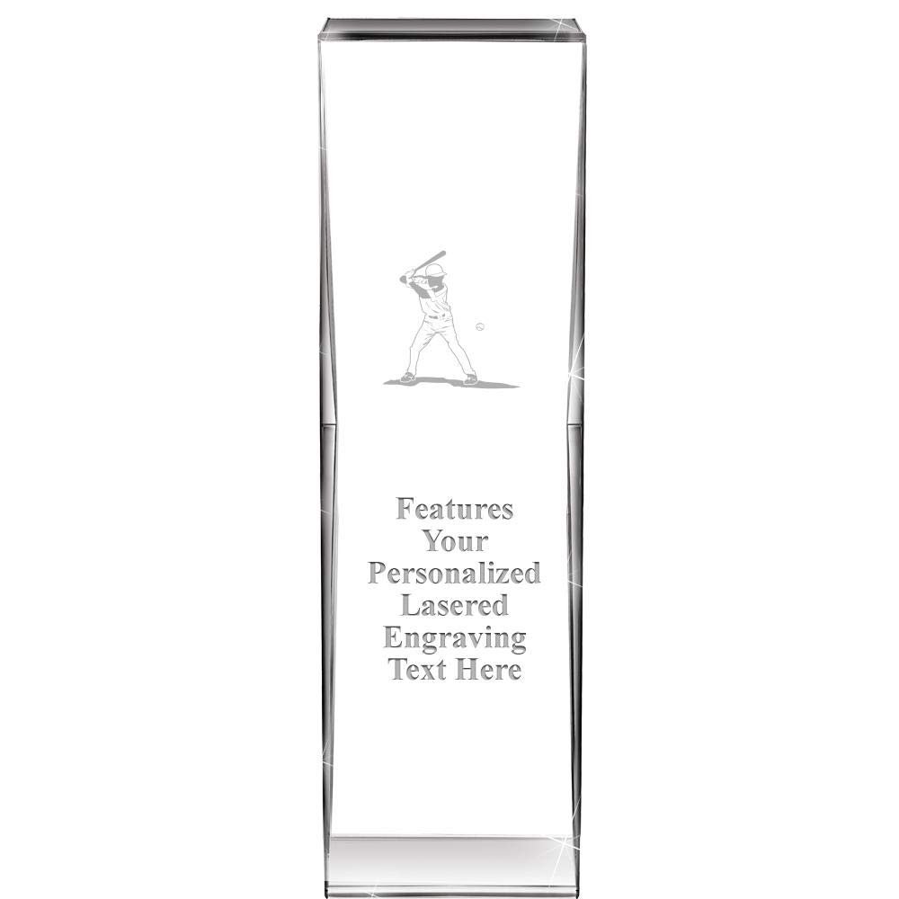 8" Impact Baseball Batter Crystal Award, Custom Engraved Baseball Batter Trophy, Engraving Included, Prime