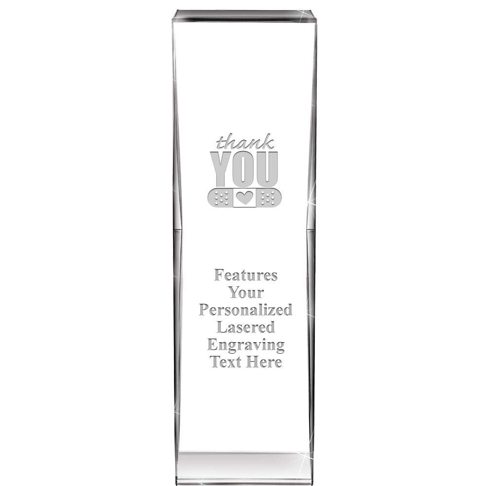 8" Impact Thank You with Band Aid Crystal Award, Custom Engraved Thank You with Band Aid Trophy, Engraving Included, Prime