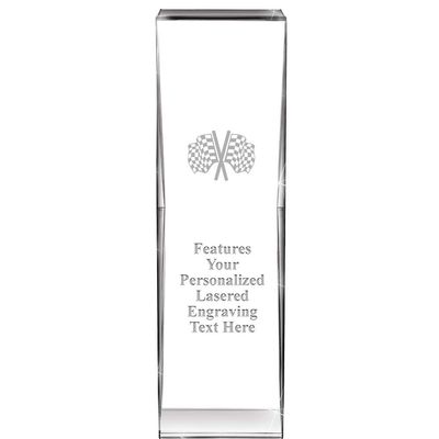 8" Impact Checkered Flags Crystal Award, Custom Engraved Checkered Flags Trophy, Engraving Included, Prime