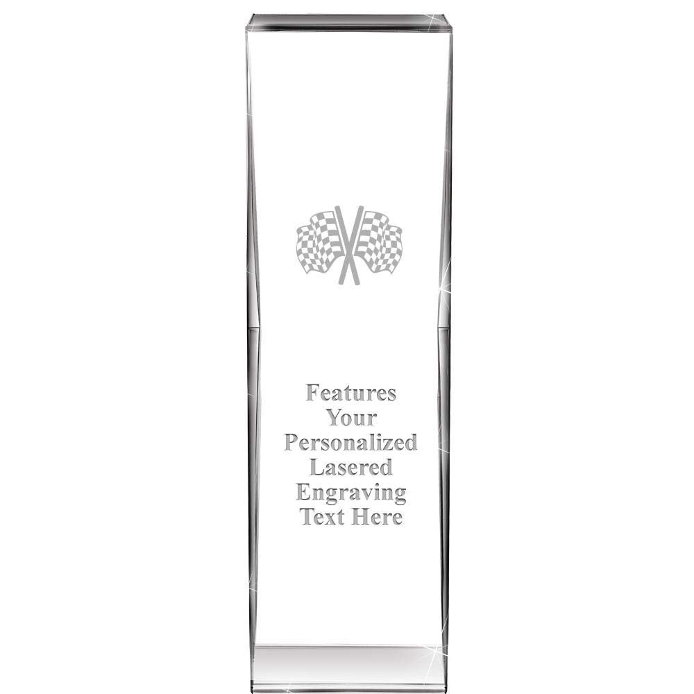 8" Impact Checkered Flags Crystal Award, Custom Engraved Checkered Flags Trophy, Engraving Included, Prime