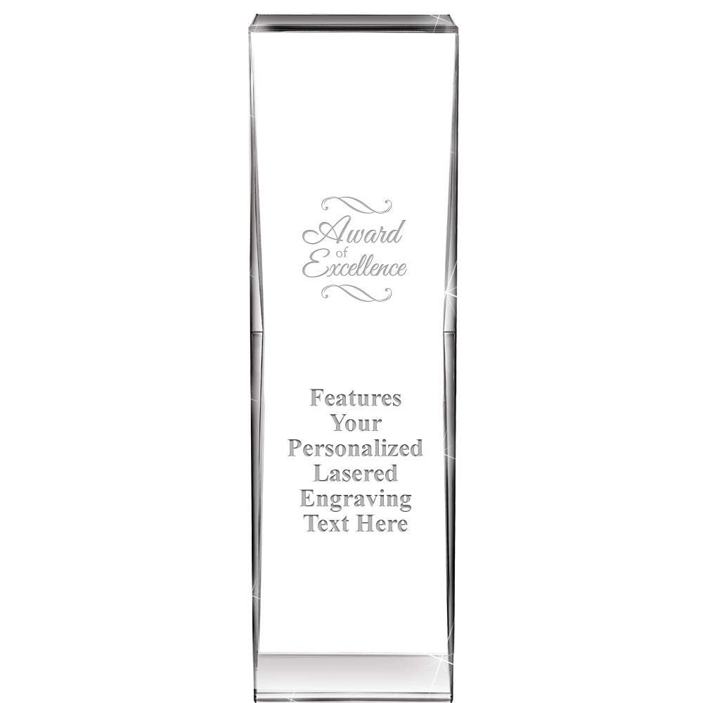 Crown Awards 8" Impact Award of Excellence Crystal Award, Custom Engraved Award of Excellence Trophy, Engraving Included, Prime