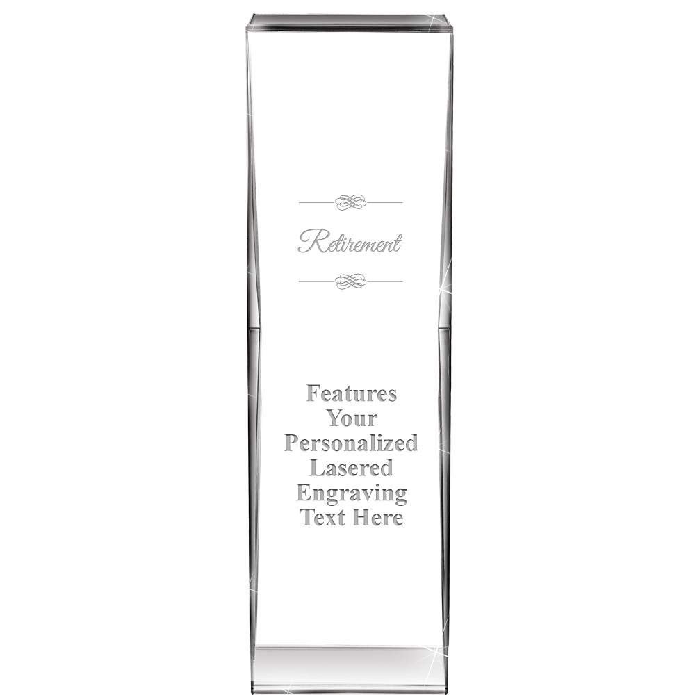 8" Impact Retirement Crystal Award, Custom Engraved Retirement Trophy, Engraving Included, Prime